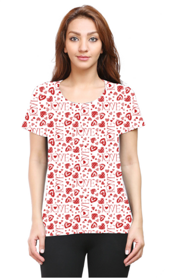 Love in Bloom Women's Valentine's Day All Over Printed T-Shirt Love_D1