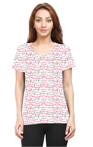 Heartstrings Valentine's Day All Over Printed Graphics T-Shirt for Women