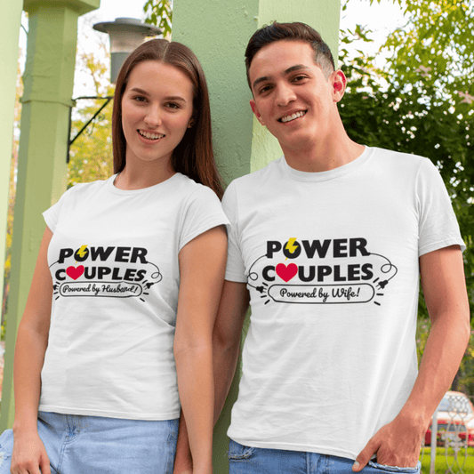 HighVoltage Duo – Tees for Electrifying Partnerships ❤️ Matching Couple T-Shirts ~ Love in Every Thread! White