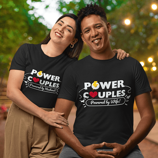 HighVoltage Duo – Tees for Electrifying Partnerships ❤️ Matching Couple T-Shirts – Love in Every Thread! Black