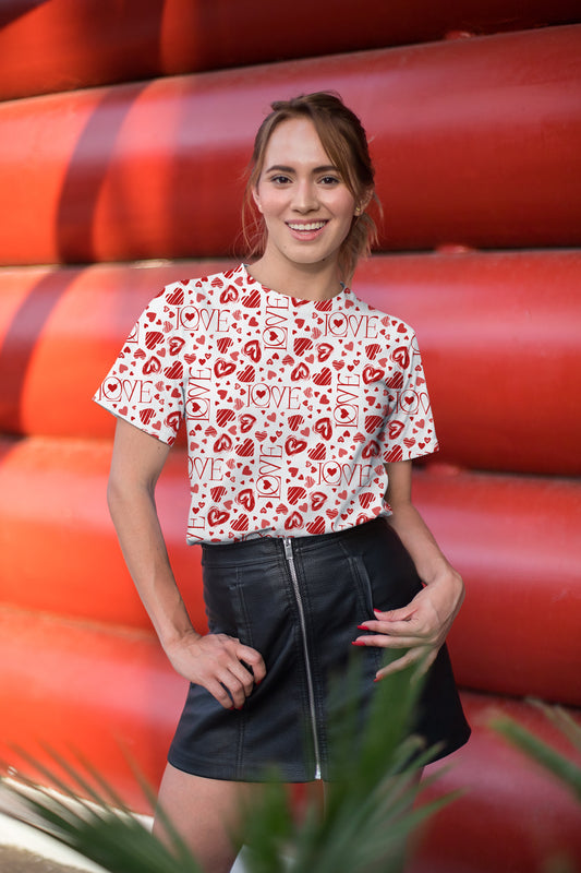 Love in Bloom Women's Valentine's Day All Over Printed T-Shirt Love_D1