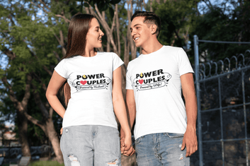 HighVoltage Duo – Tees for Electrifying Partnerships ❤️ Matching Couple T-Shirts ~ Love in Every Thread! White