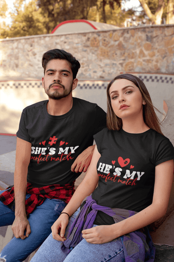 She’s My Perfect Match & He’s My Perfect Match – Couple T-Shirts