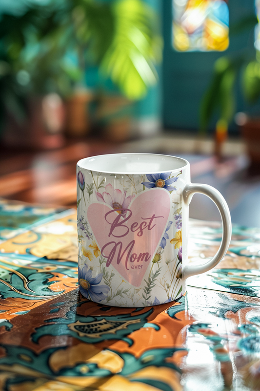 🌸 Best Mom Ever – Pastel Blossom Ceramic Mug (11oz)